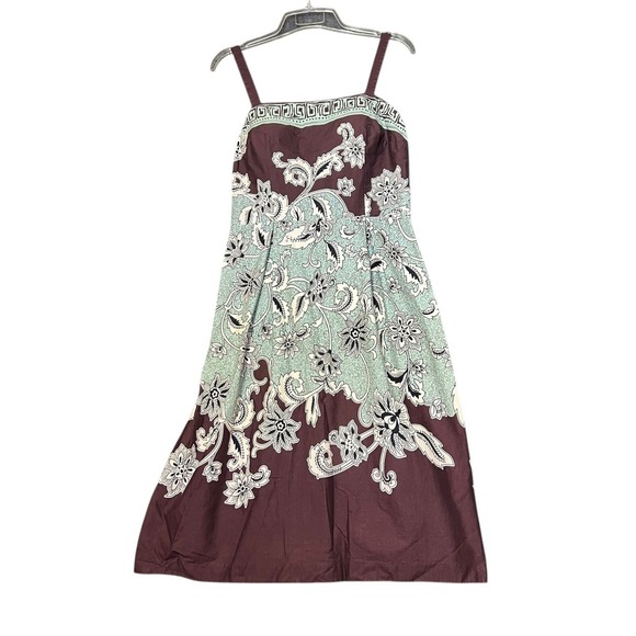 Madison Leigh Sundress Womens 8 Brown Paisley FLoral Midi Casual Boho Cottage - Picture 2 of 16